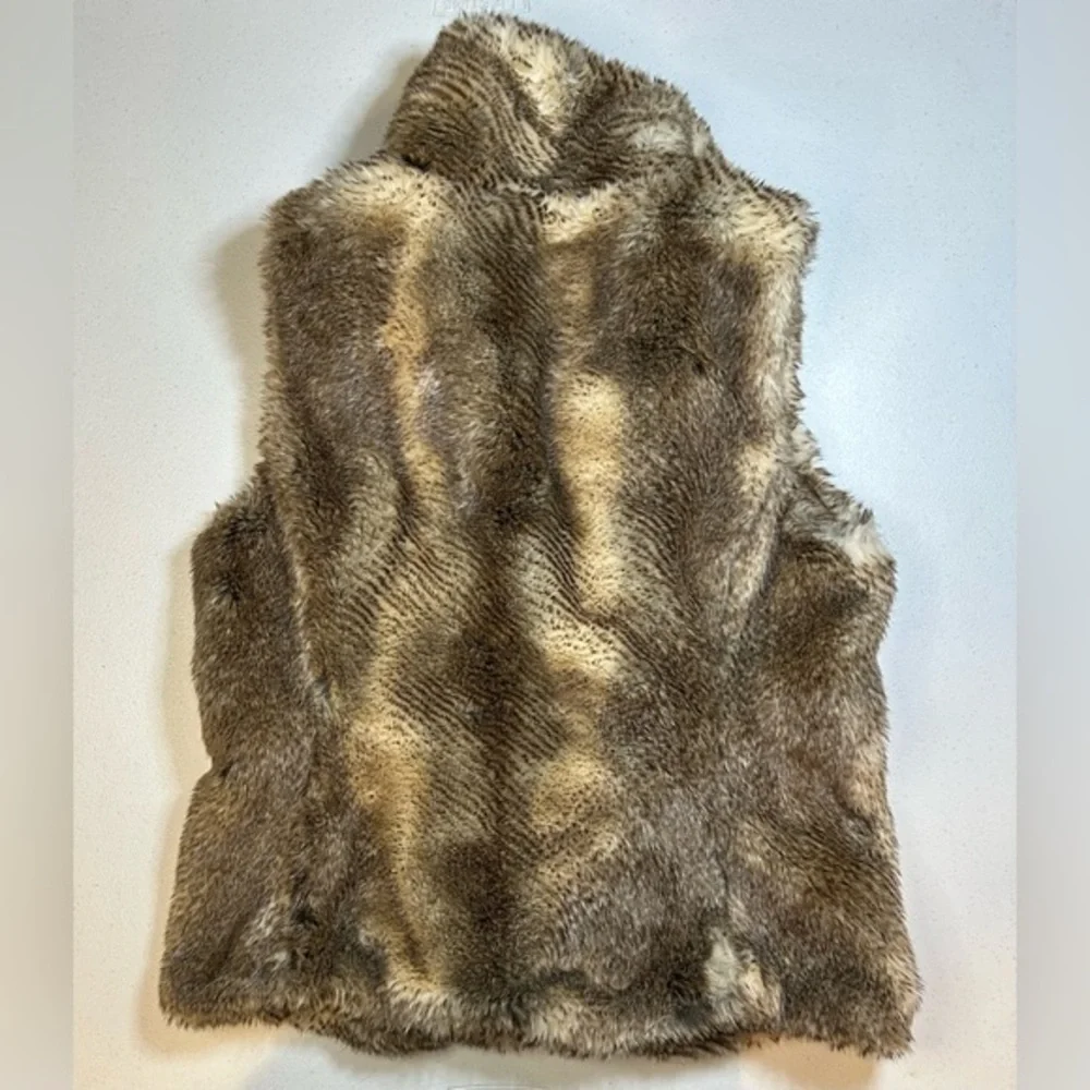 C Wonder Faux Fur Vest Womens Large Brown Tan Full Zip‎ Collar Turtleneck